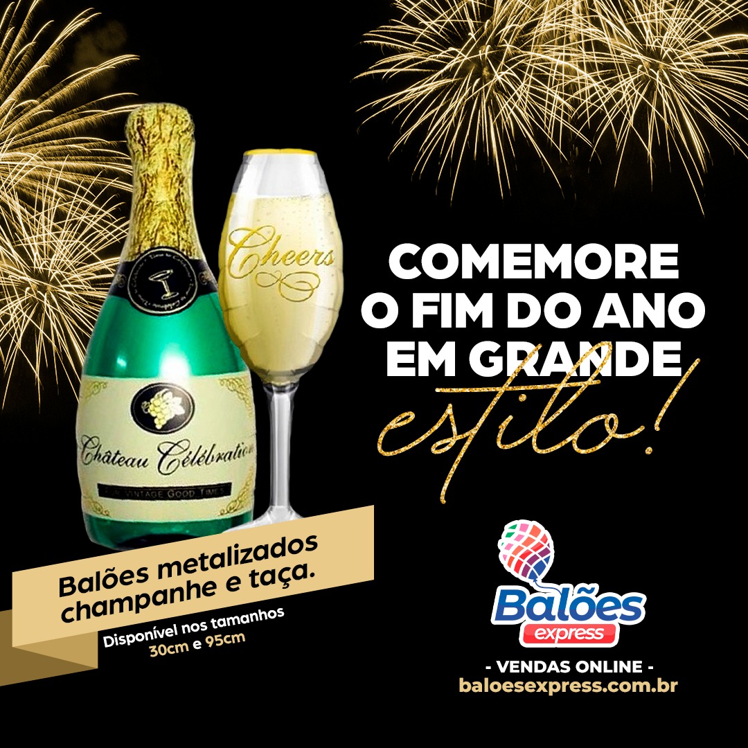 balões metalizados foil temáticos garrafa e taça champagne