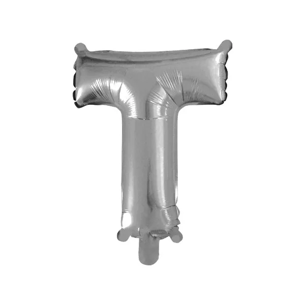 Balao Metalizado FOIL Prateado 16 Polegadas letra T