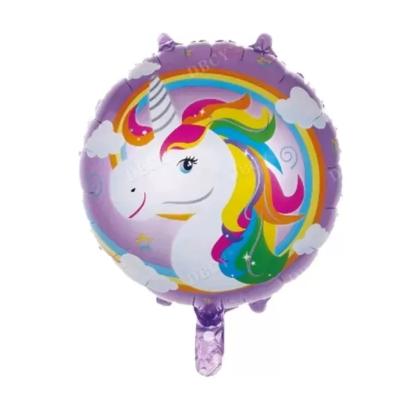 Balao Metalizado FOIL Redondo Temático Unicornio Lilas - 18 polegadas