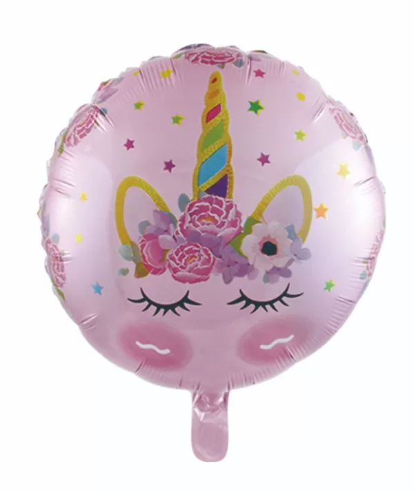 Balao Metalizado FOIL Redondo Temático Unicórnio Rosa - 18 polegadas